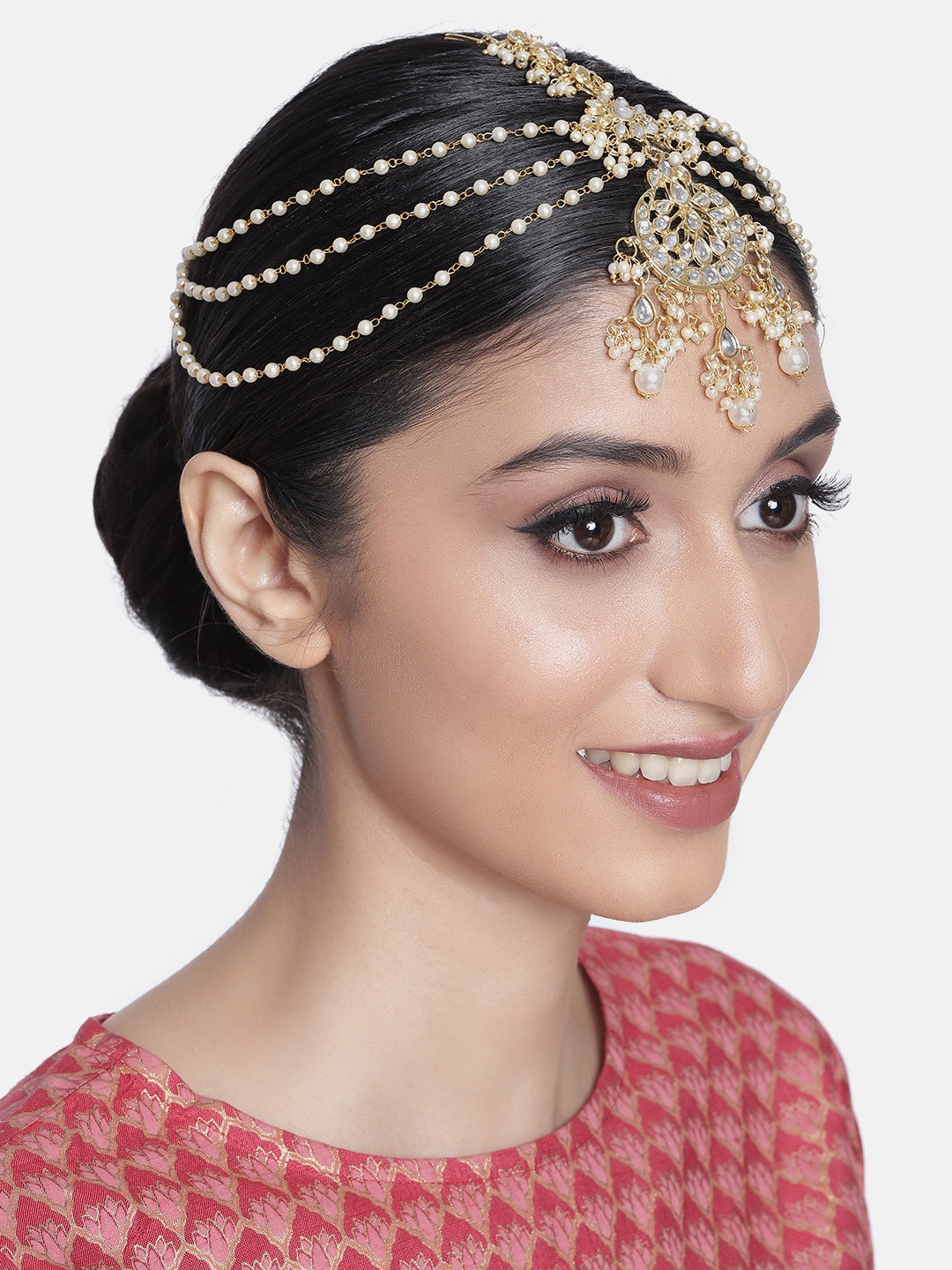 

I Jewels Women Gold-Plated & White Kundan-Studded Hair Jewellery