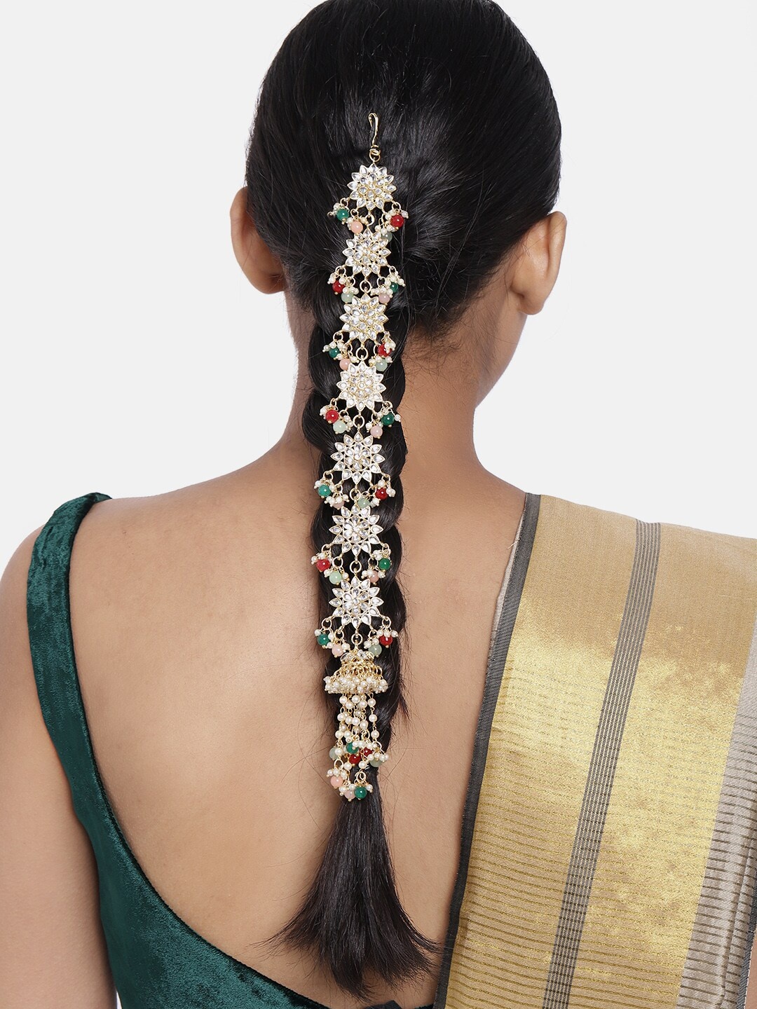 

I Jewels Women Gold-Plated & White Kundan-Studded Hair Jewellery