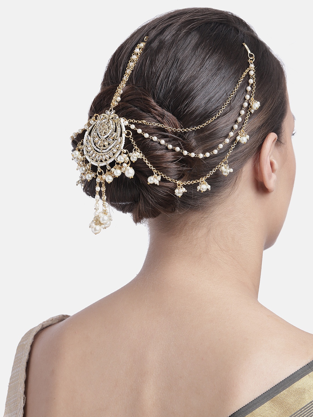 

I Jewels Women Gold-Plated & White Kundan-Studded Hair Jewellery