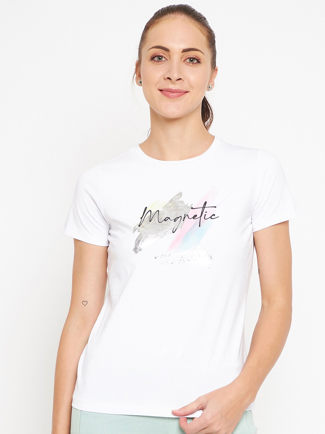 

Madame Women White Typography Printed Pure Cotton T-shirt