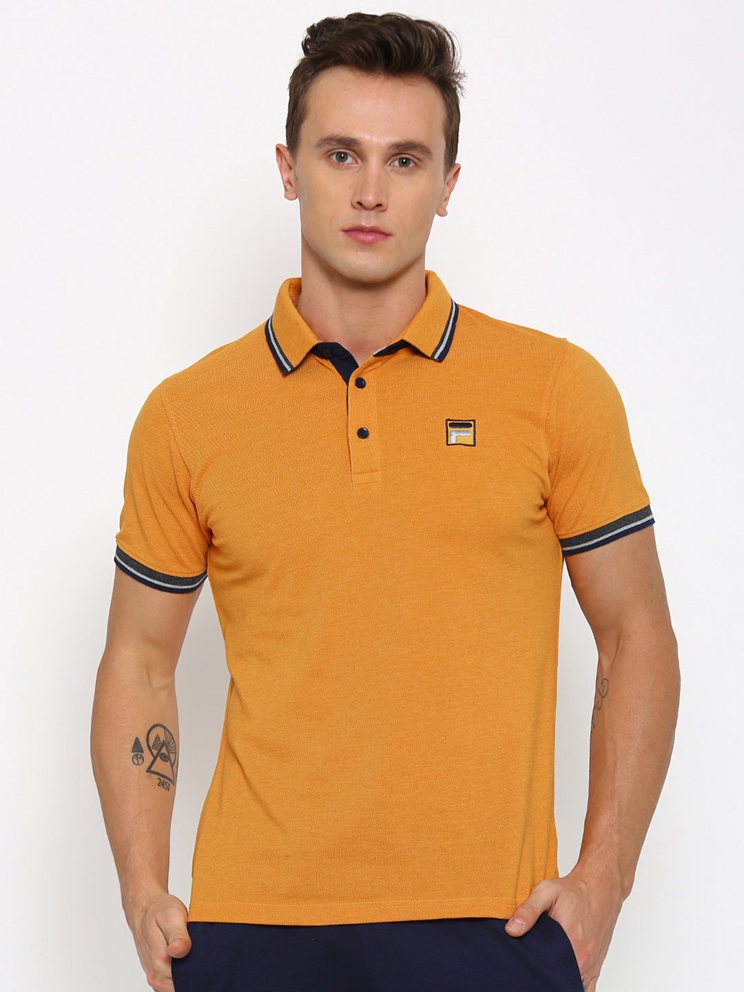 

FILA Men Mustard Yellow Solid Polo Collar T-Shirt