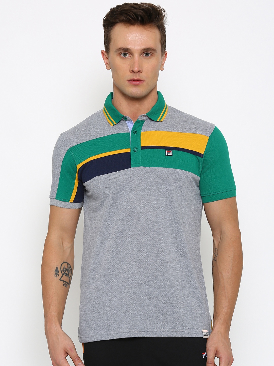 

FILA Men Grey Melange Solid Polo Collar T-Shirt