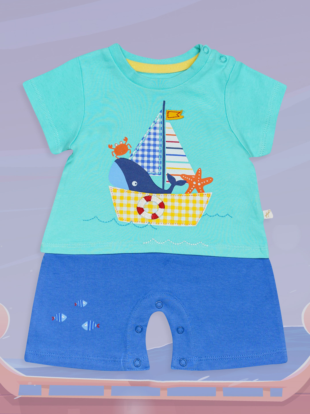 

H By Hamleys Infant Boys Blue Graphic Printed Pure Cotton Rompers