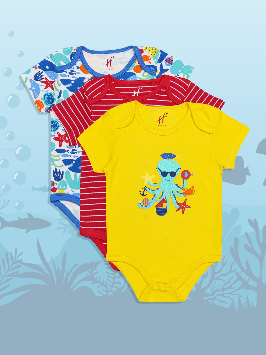 

H By Hamleys Infant Boys Pack of 3 Pure Cotton Bodysuits, Yellow