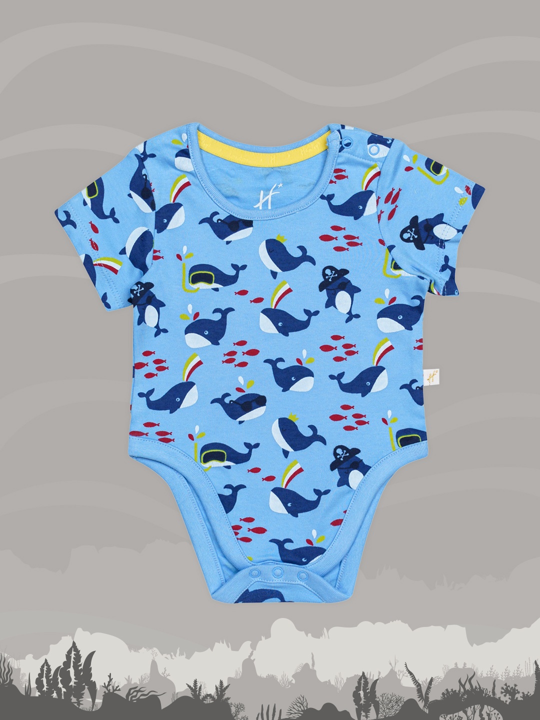 

H By Hamleys Infant Boys Blue Printed Pure Cotton Bodysuits