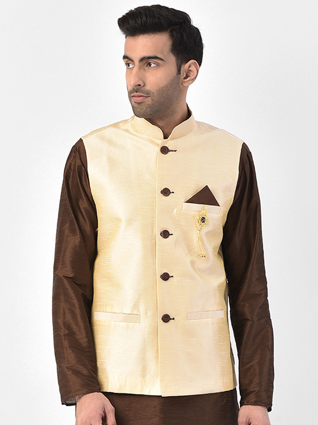 

SG LEMAN Men Beige Solid Nehru Jackets