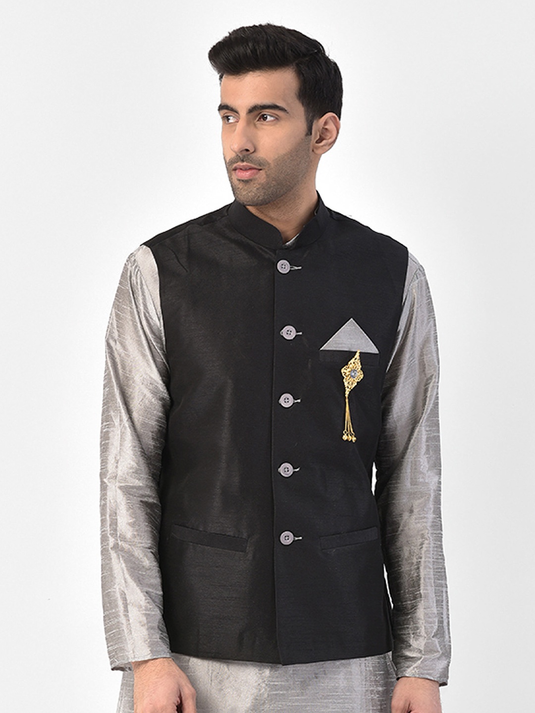 

SG LEMAN Men Black Solid Nehru Jackets