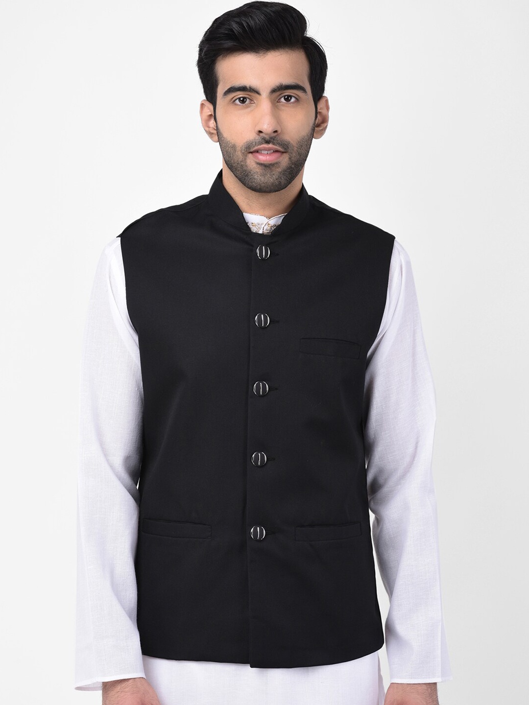 

SG LEMAN Men Black Solid Nehru Jackets