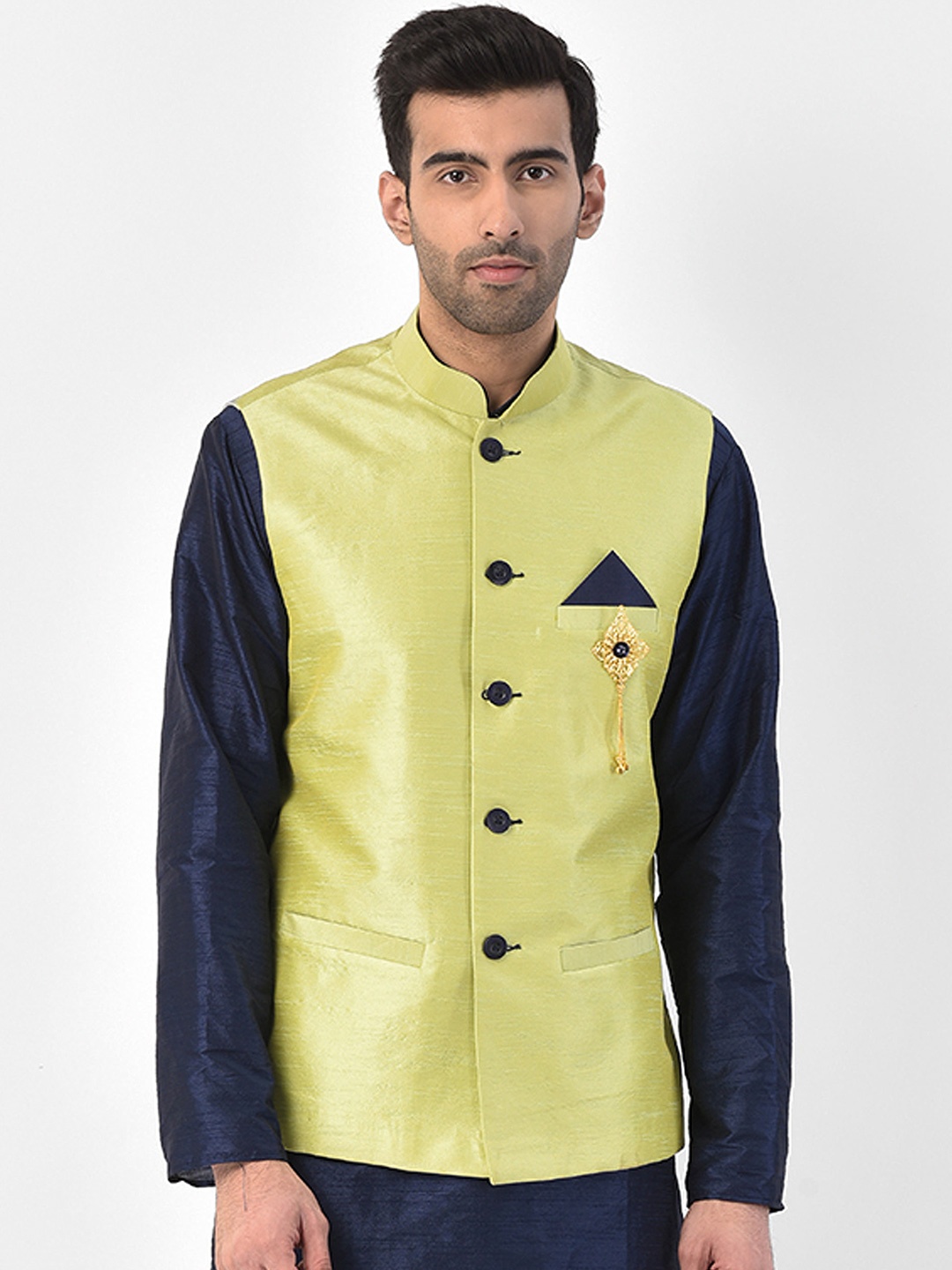 

SG LEMAN Men Sea Green Solid Nehru Jackets
