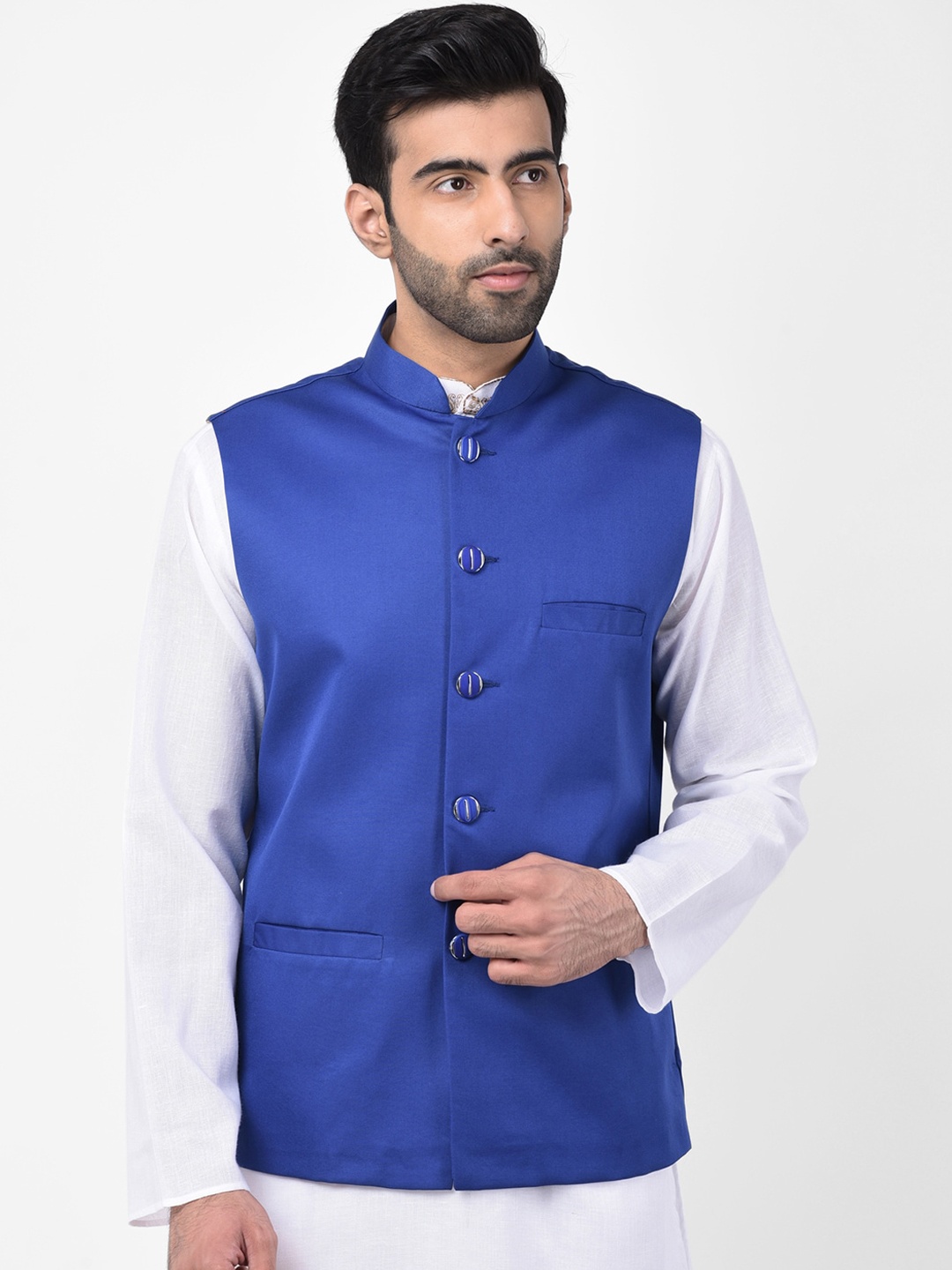 

SG LEMAN Men Blue Solid Nehru Jacket