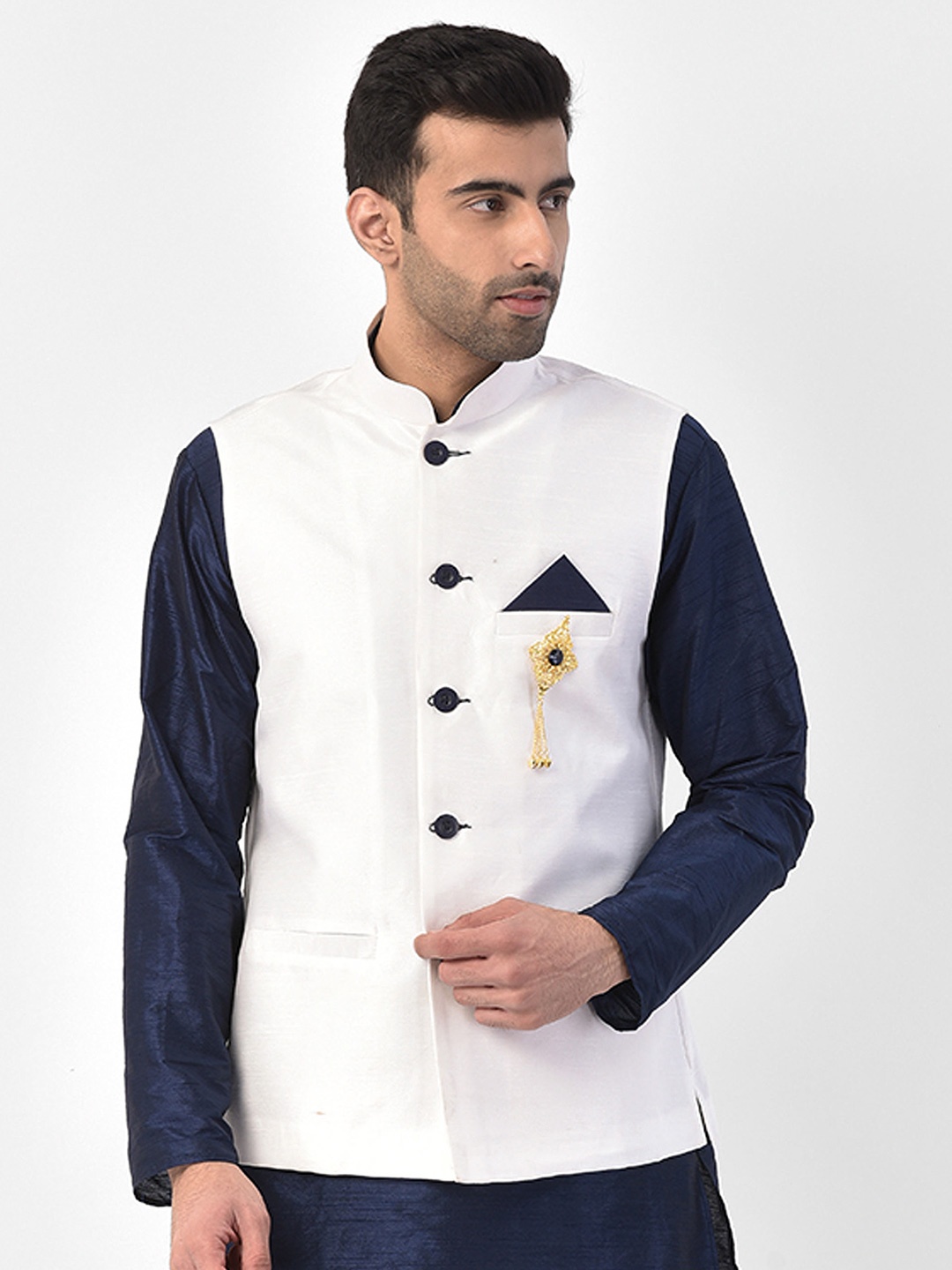 

SG LEMAN Men Cream-Coloured Solid Nehru Jackets