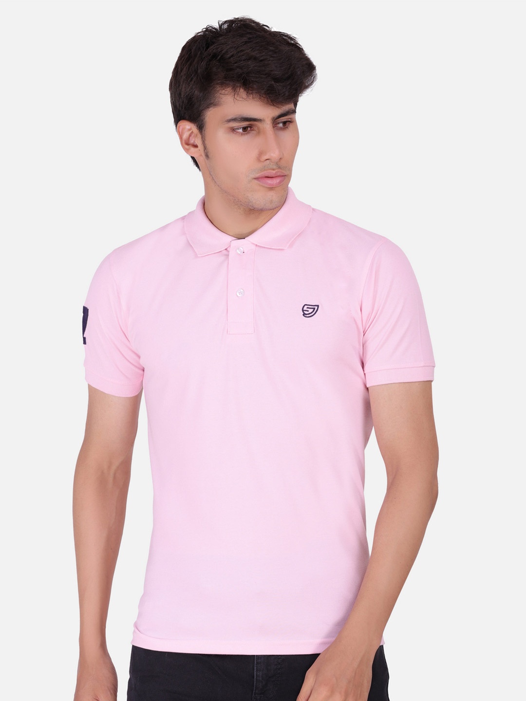 

Sam and Jack Men Pink Polo Collar Cotton T-shirt