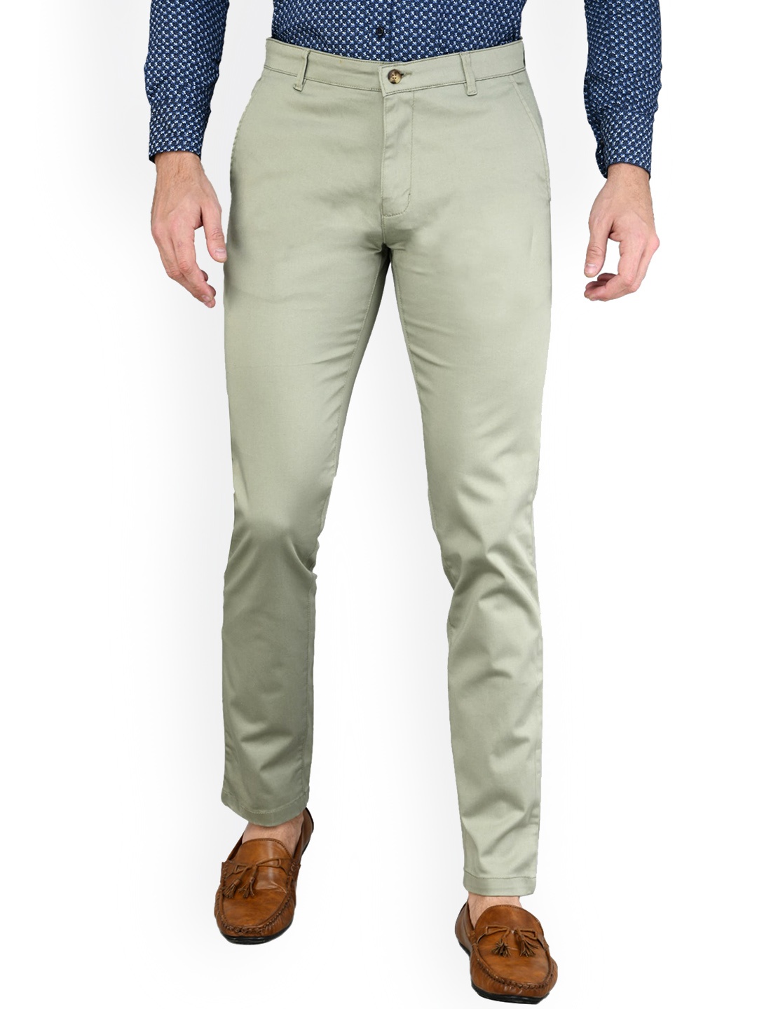 

Sam and Jack Men Green Smart Slim Fit Cotton Chinos Trousers