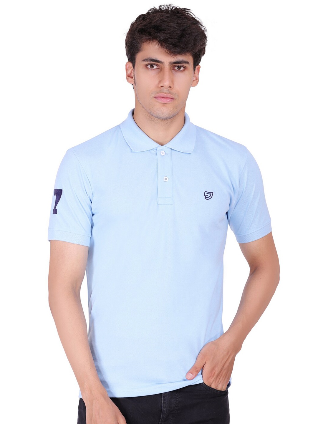 

Sam and Jack Men Turquoise Blue Polo Collar Cotton T-shirt