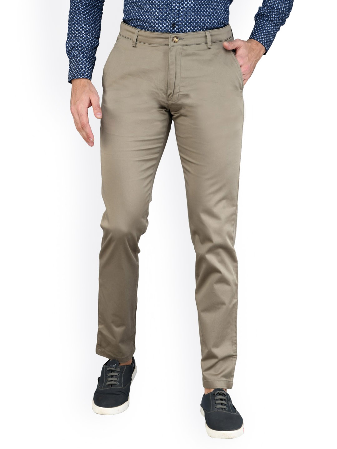 

Sam and Jack Men Brown Smart Slim Fit Cotton Chinos Trousers
