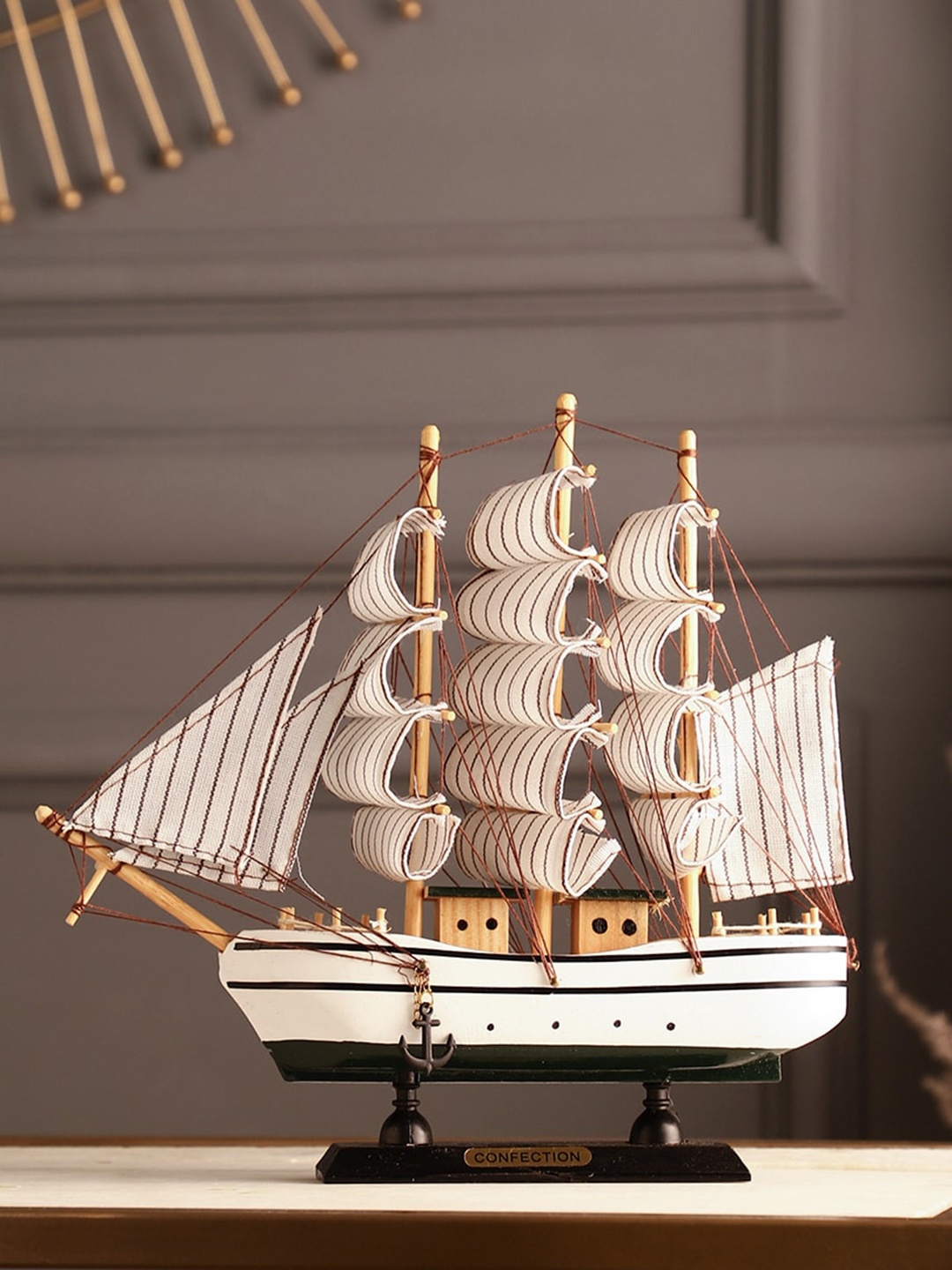 

EXIM DECOR Brown & White Wooden Sailing Ship Showpiece