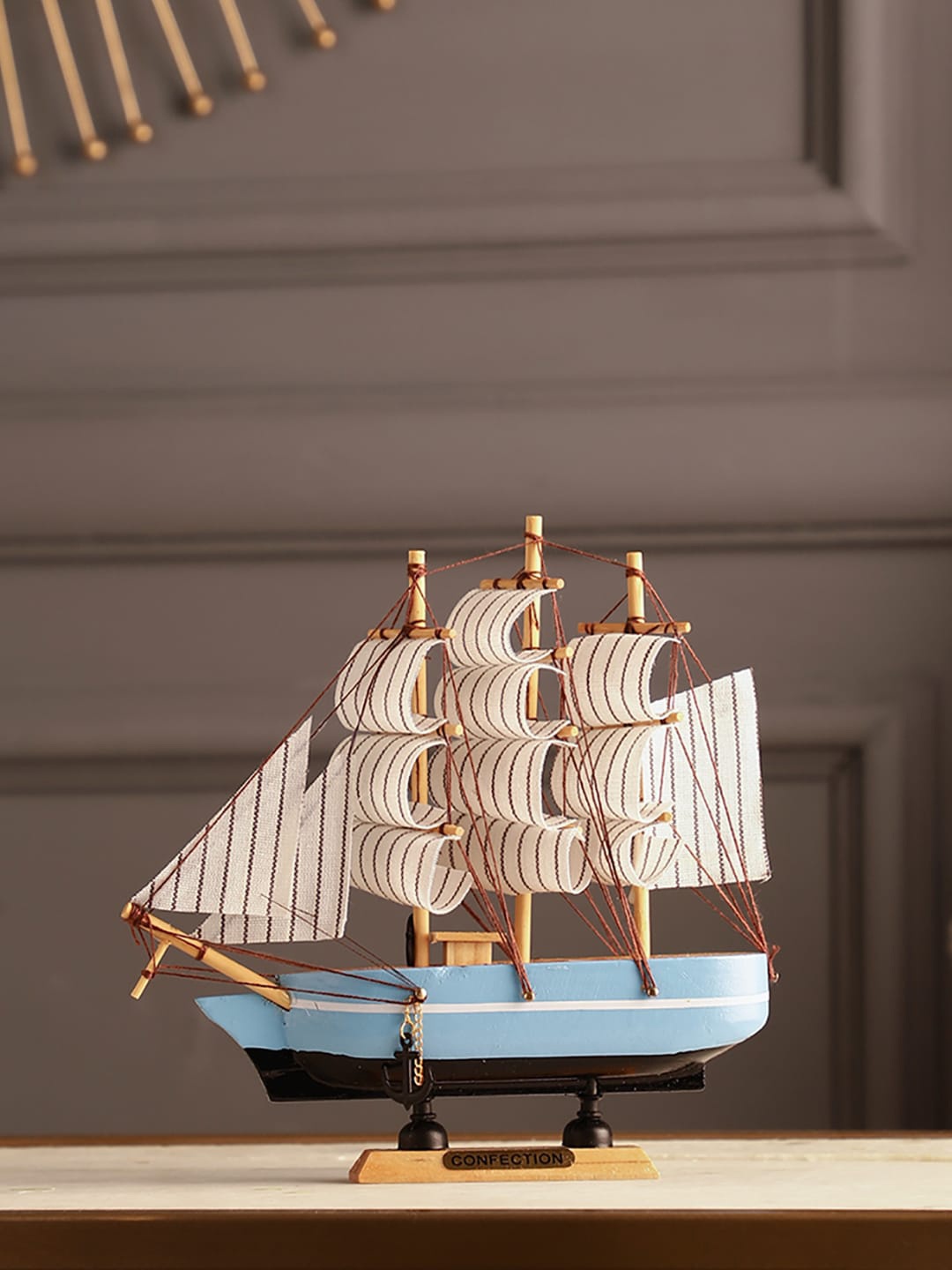 

EXIM DECOR Beige & Blue Sailing Ship Showpiece