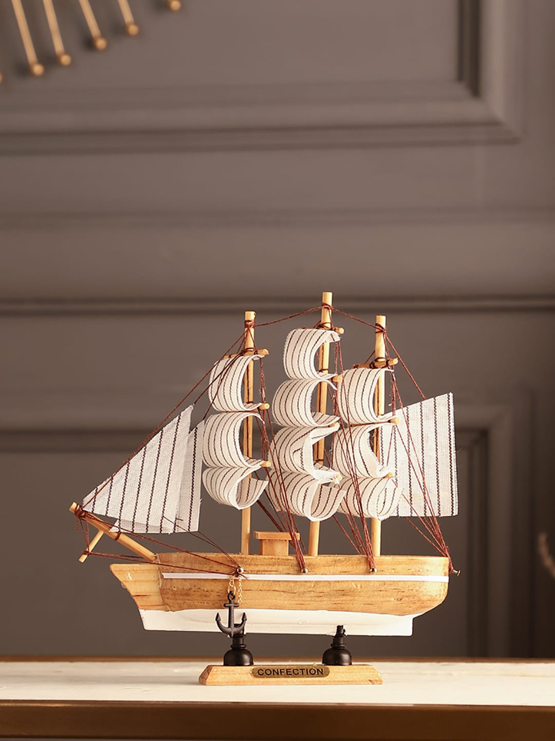 

EXIM DECOR Brown & White Sailing Ship Showpiece
