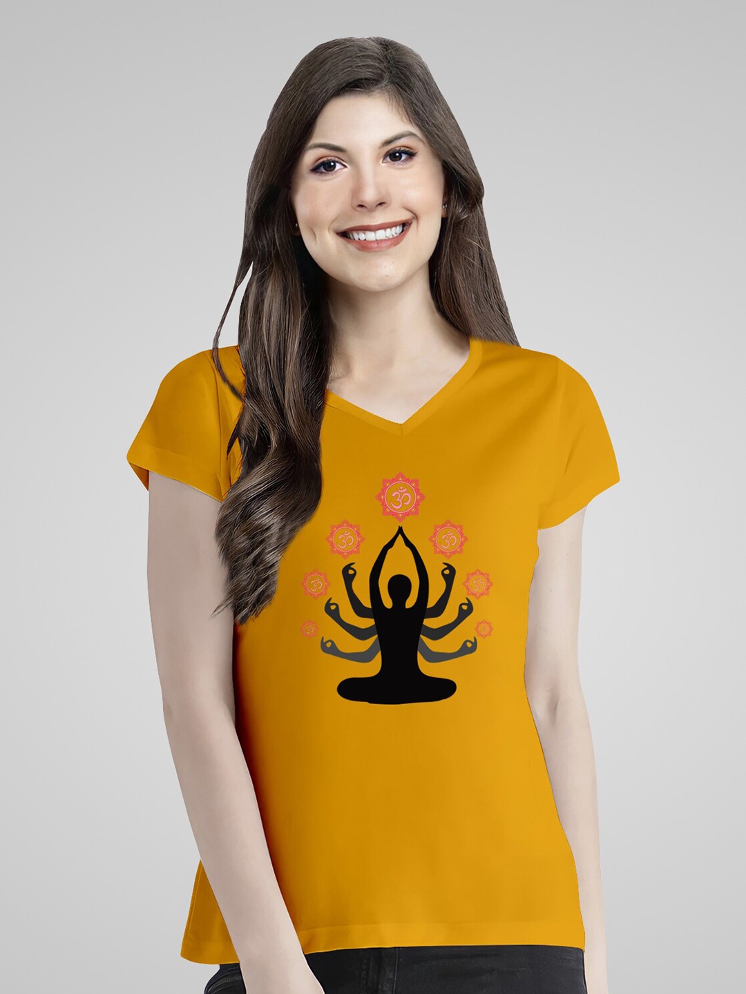 

Pootlu Women Yellow Graphic Printed Cotton T-shirt