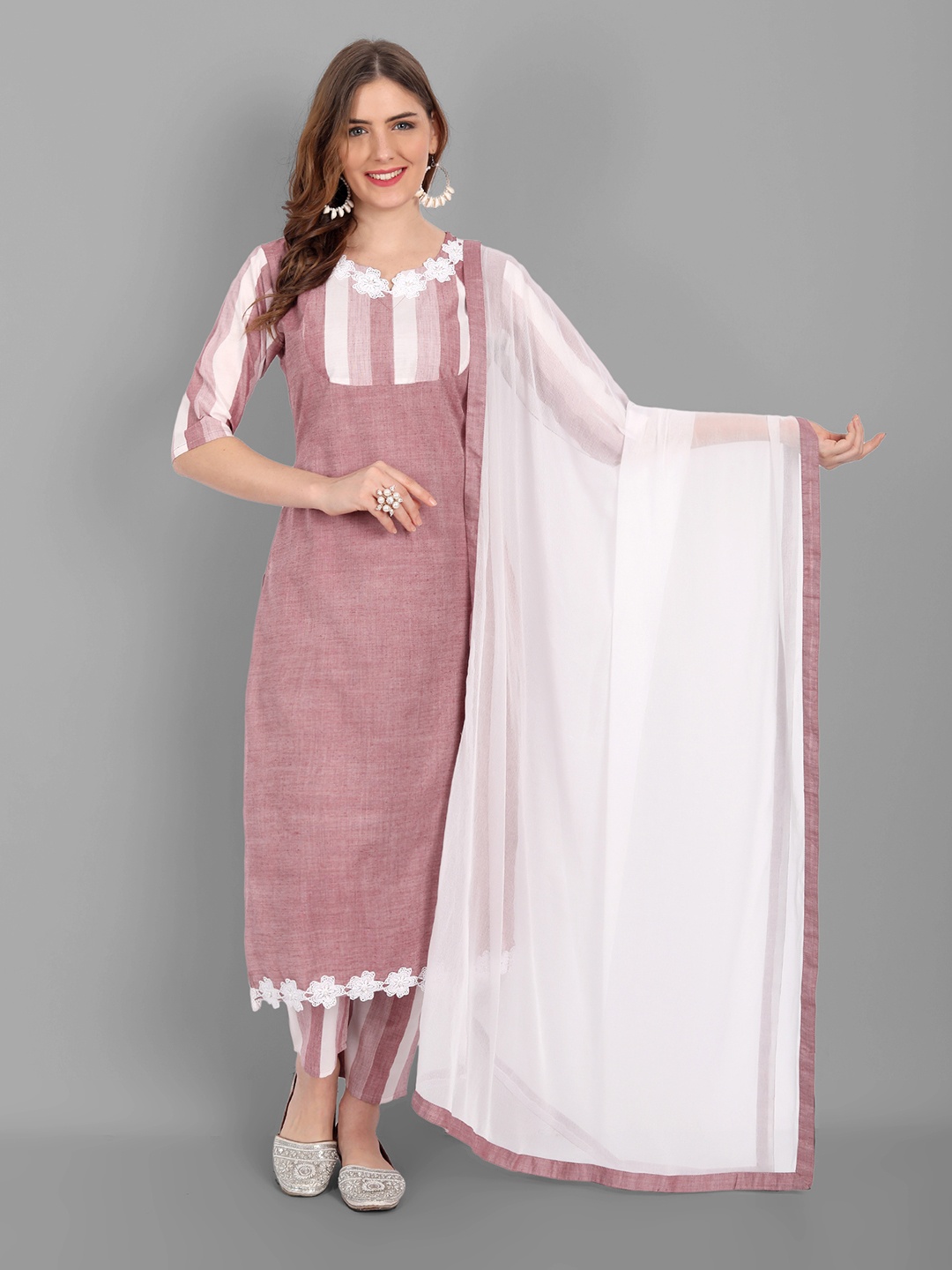 

V TRADITION Women Purple Kurta with Trousers & With Dupatta