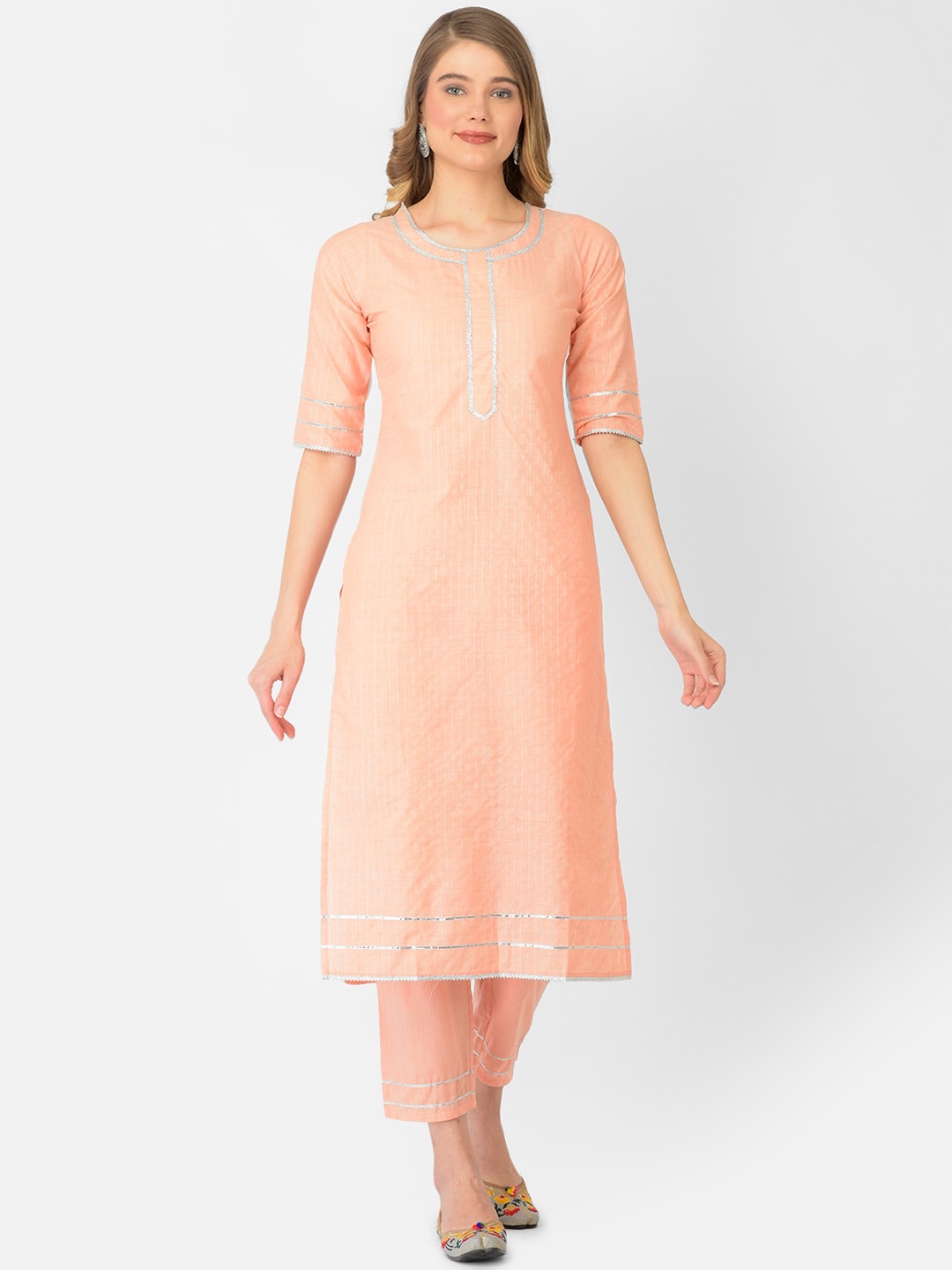 

V TRADITION Peach-Coloured Kurta with Trousers