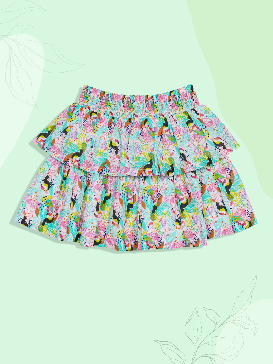 

H By Hamleys Girls Multicolored Printed Tiered Pure Cotton Short Skirt, Multi