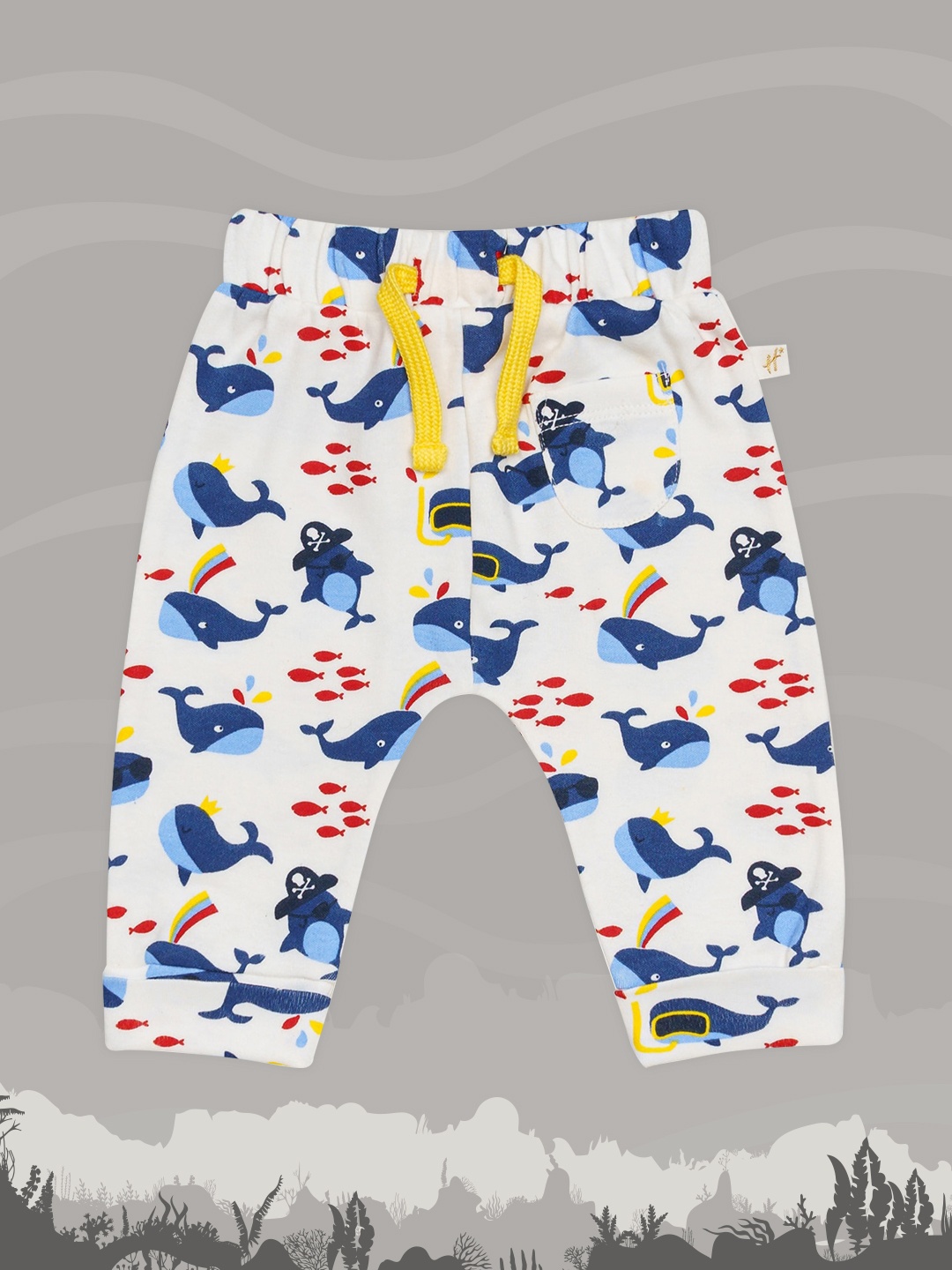 

H By Hamleys Infant Kids White & Blue Printed Pure Cotton Joggers