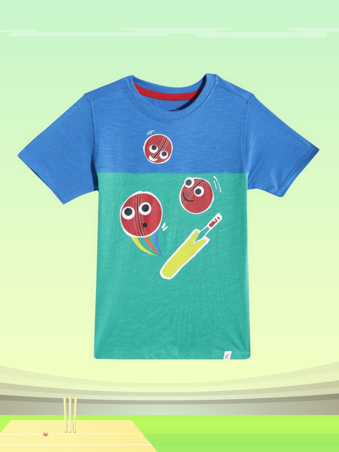 

H By Hamleys Boys Blue & Green Pure Cotton Graphic Printed T-shirt