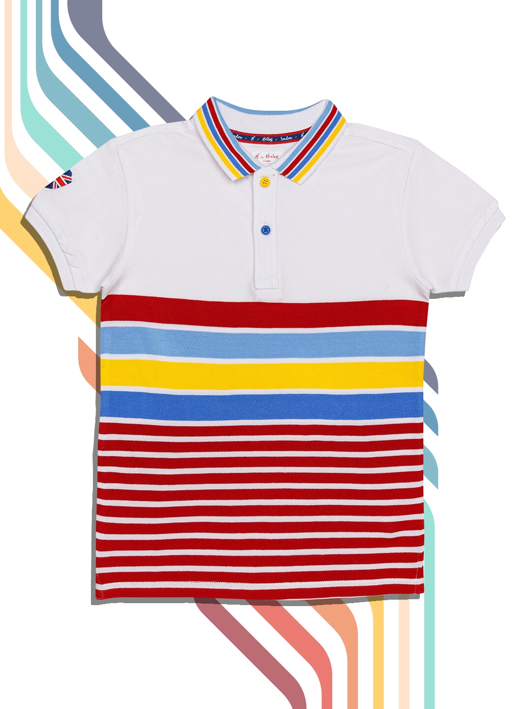 

H By Hamleys Boys White & Red Striped Polo Collar Pure Cotton T-shirt