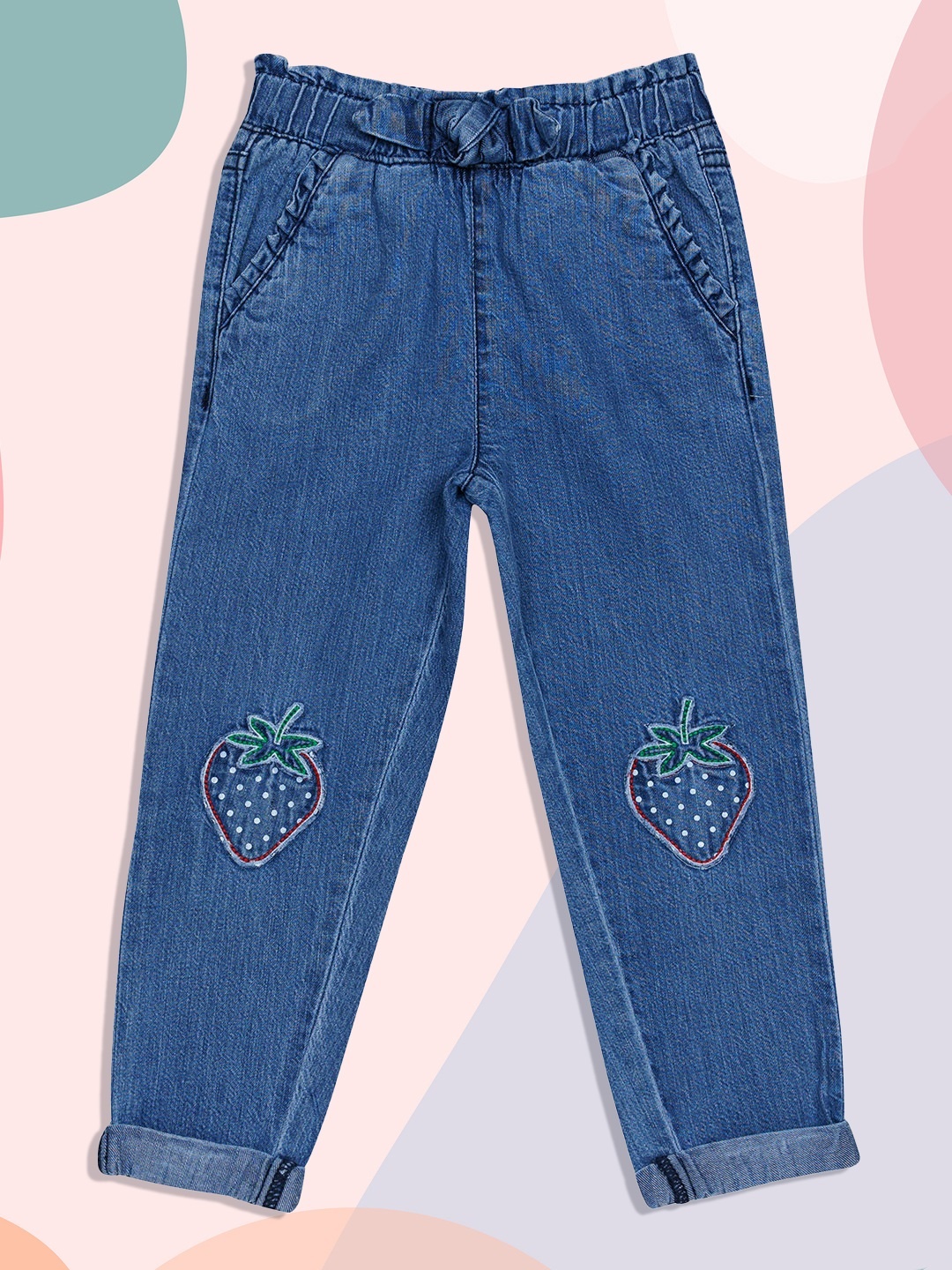 

H By Hamleys Girls Blue Embroidered Pure Cotton Jogger Jeans