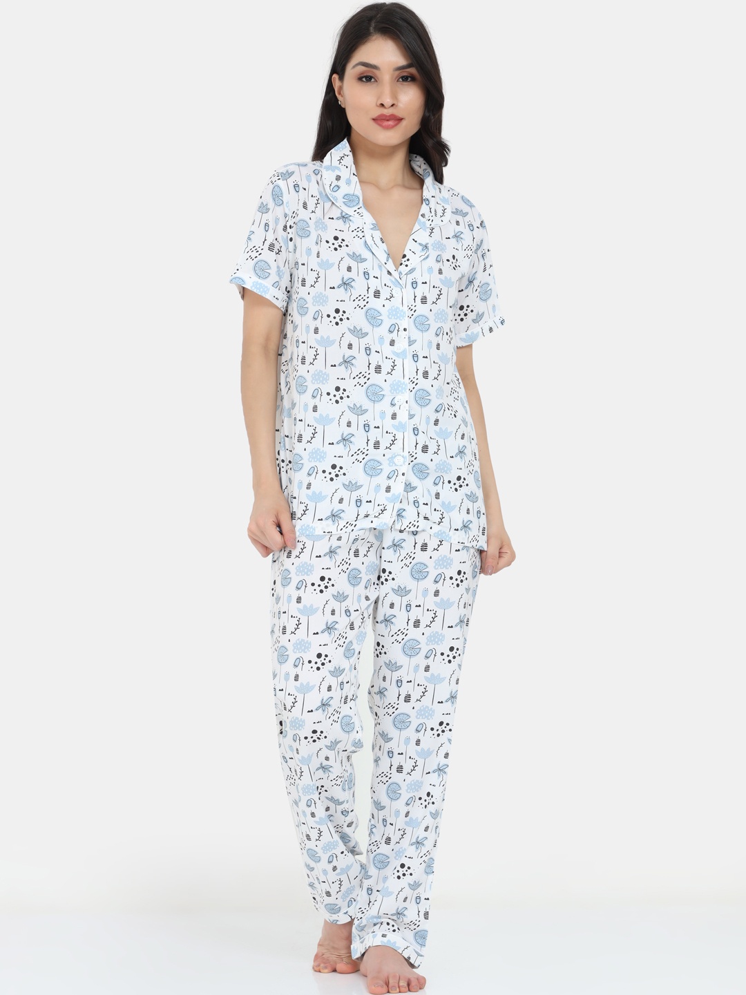 

ARDEUR Women Blue & Black Printed Night suit