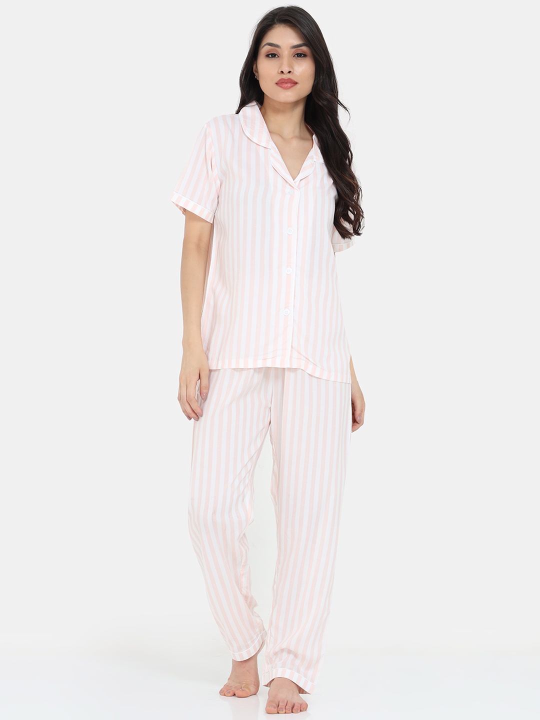 

ARDEUR Women Pink & White Striped Night suit