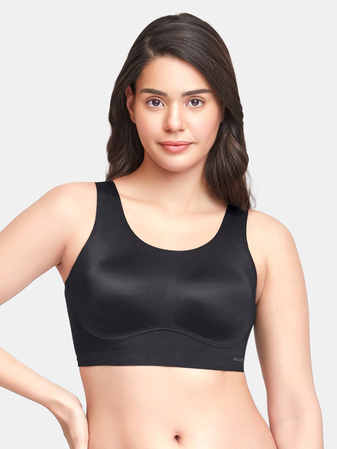 

Amante Solid Non Padded Wirefree Skins Support Scoop Neck Slip-On Bra - BRA83501, Black