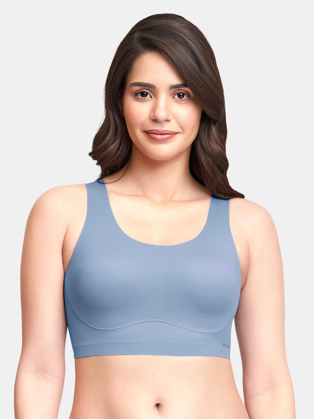 

Amante Solid Non Padded Wirefree Skins Support Scoop Neck Slip-On Bra BRA83501, Blue