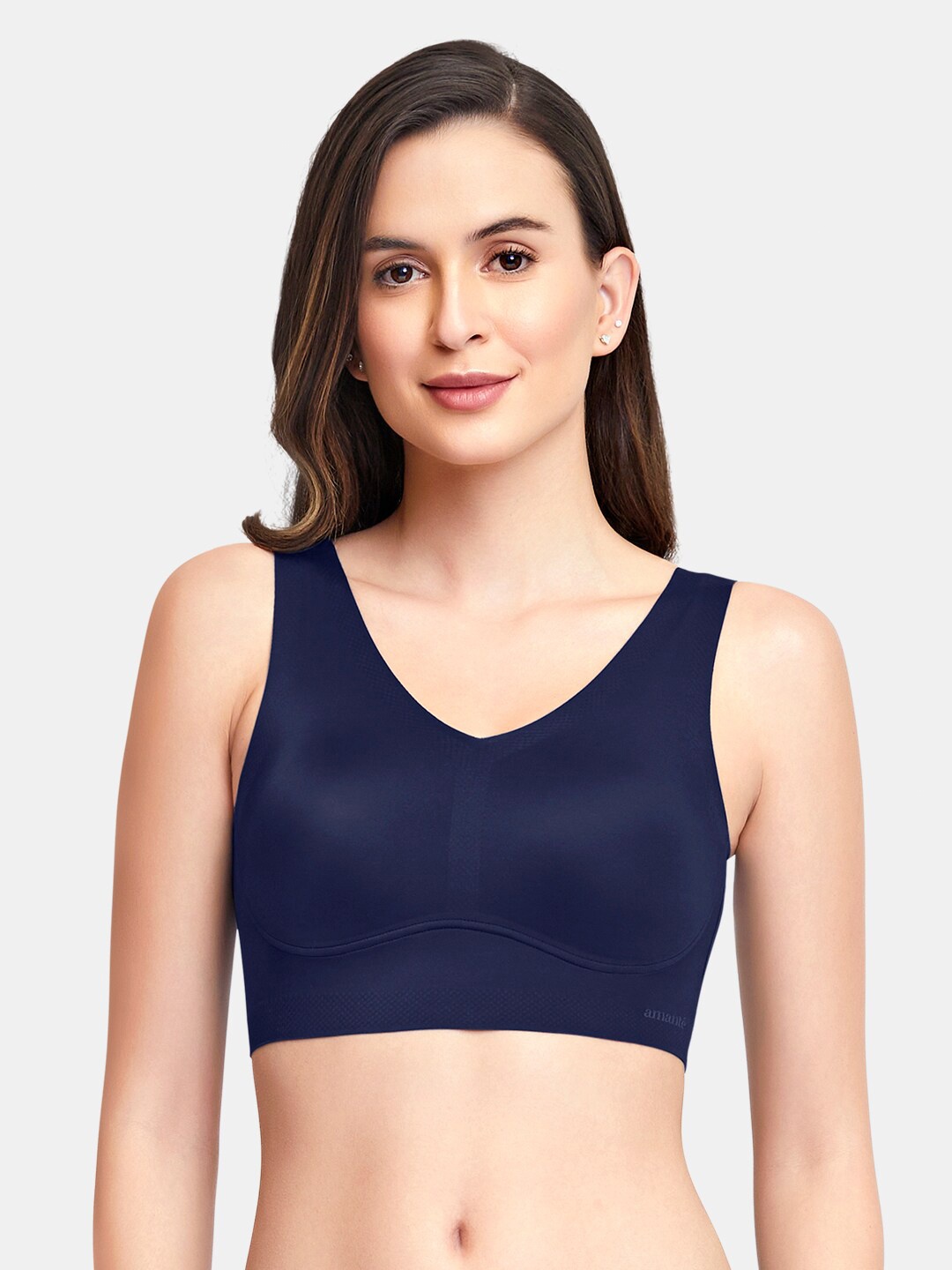 

Amante Solid Non Padded Wirefree Skins V-Neck Slip-On Bra - BRA83401, Navy blue