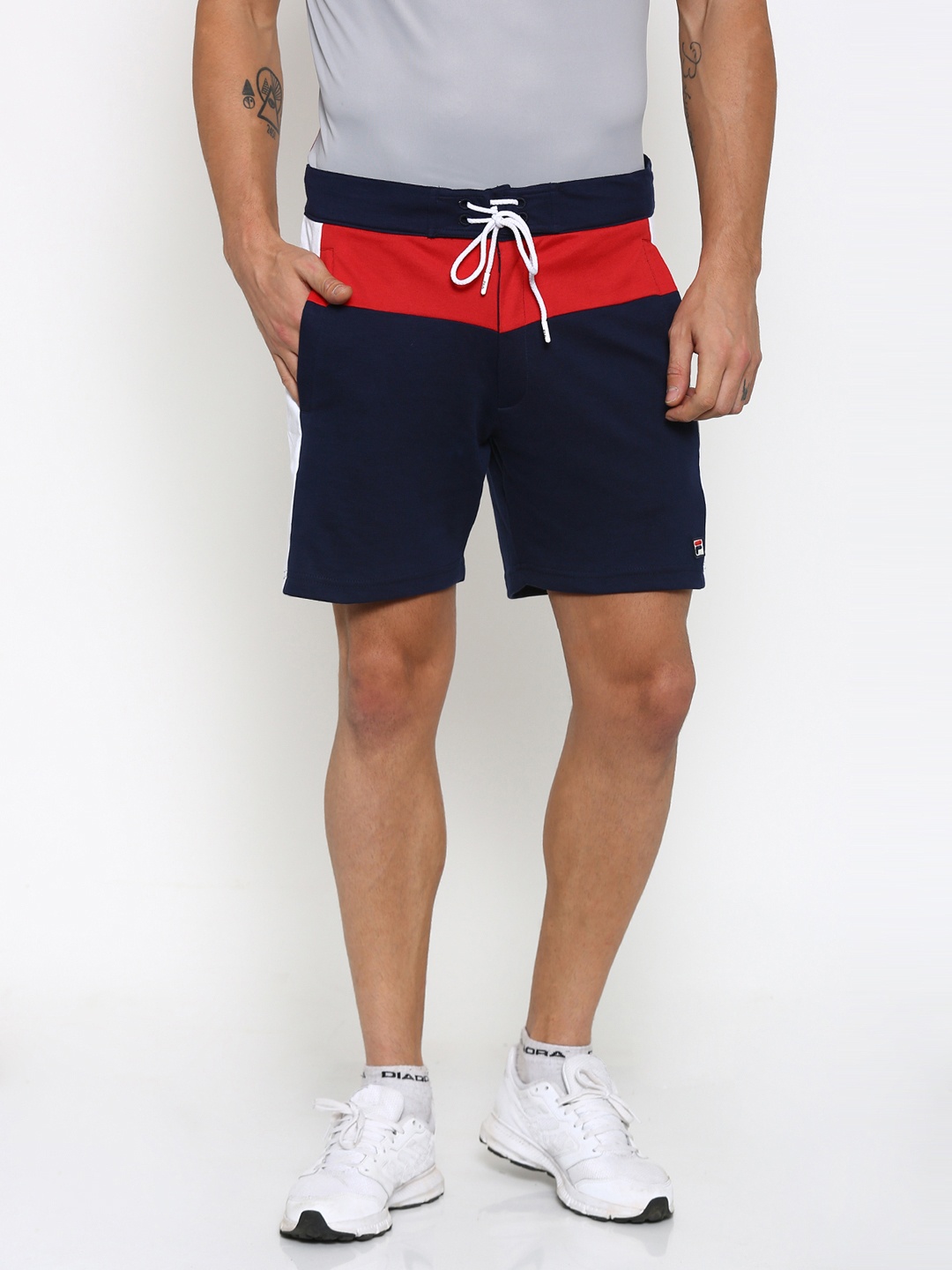 

FILA Men Navy Colourblocked Sports Shorts, Navy blue