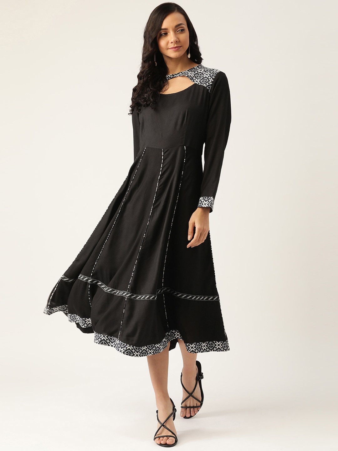 

DODO & MOA Women Black A-Line Midi Dress