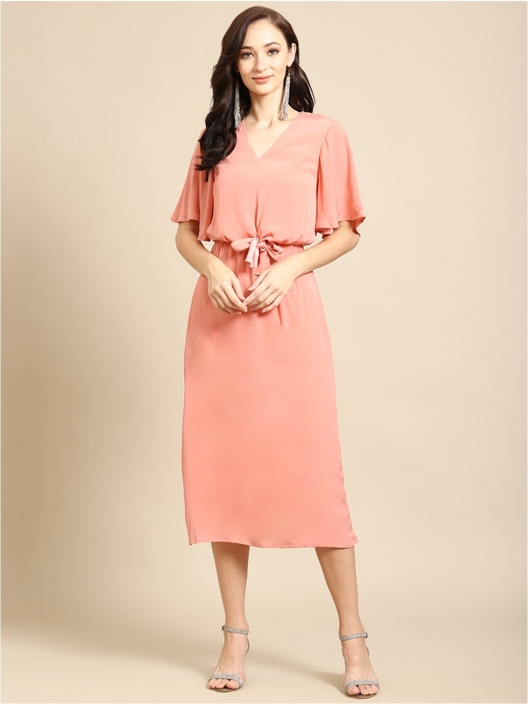 

DODO & MOA Peach-Coloured Blouson Midi Dress