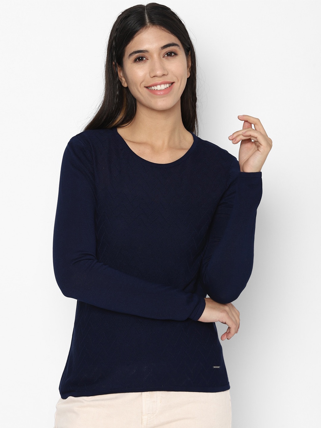 

Allen Solly Woman Navy Blue Solid Top