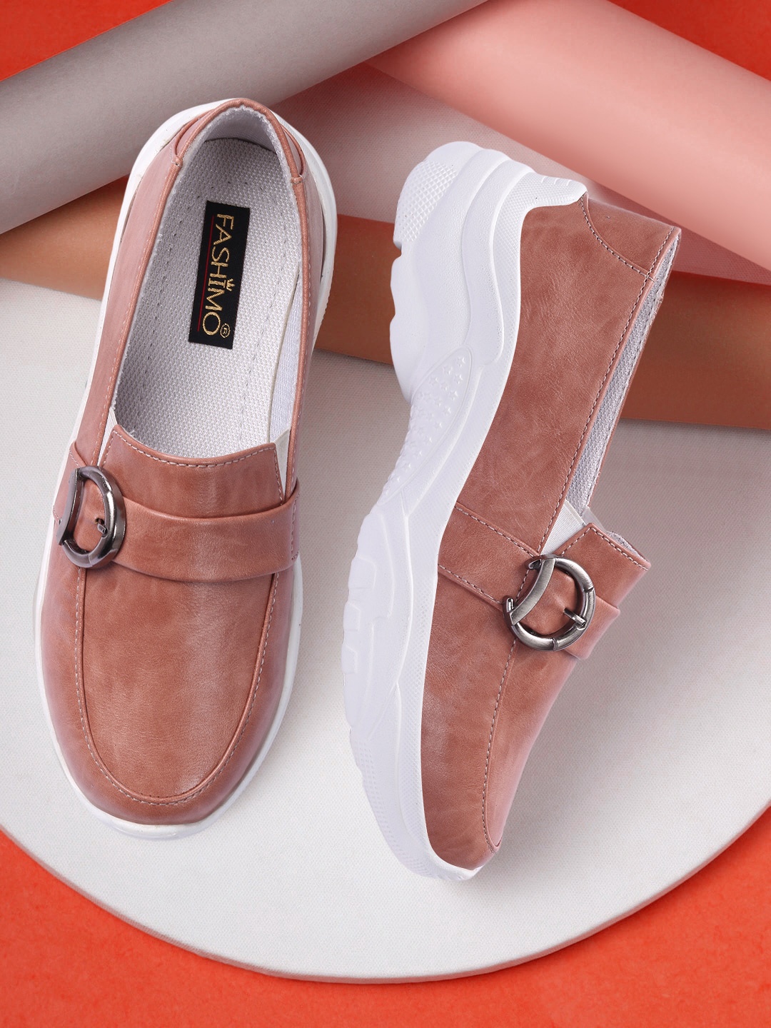 

FASHIMO Women Peach-Coloured Colourblocked Slip-On Sneakers