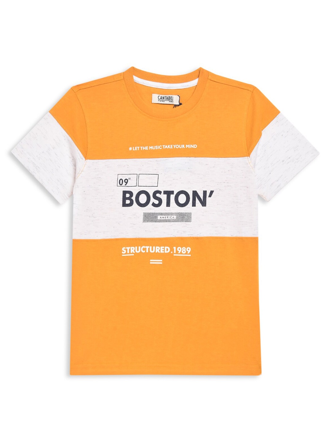 

Cantabil Boys Mustard Yellow & White Typography Printed Cotton T-shirt