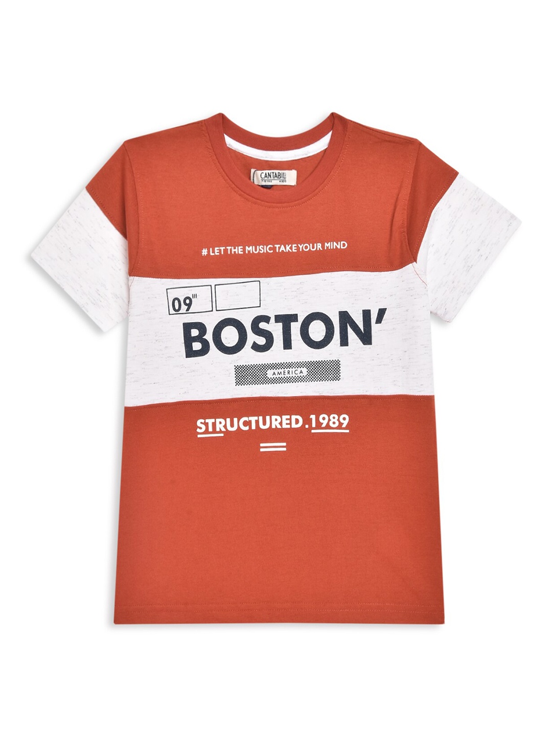 

Cantabil Boys Rust & White Typography Printed T-shirt