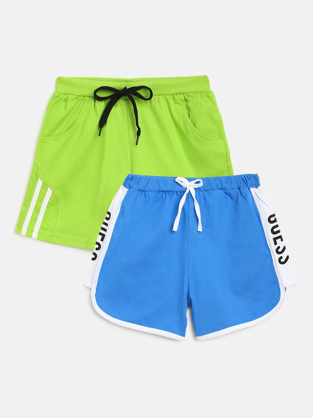 

HOMEGROWN Girls Pack Of 2 Lime Green & Blue Pure Cotton Shorts