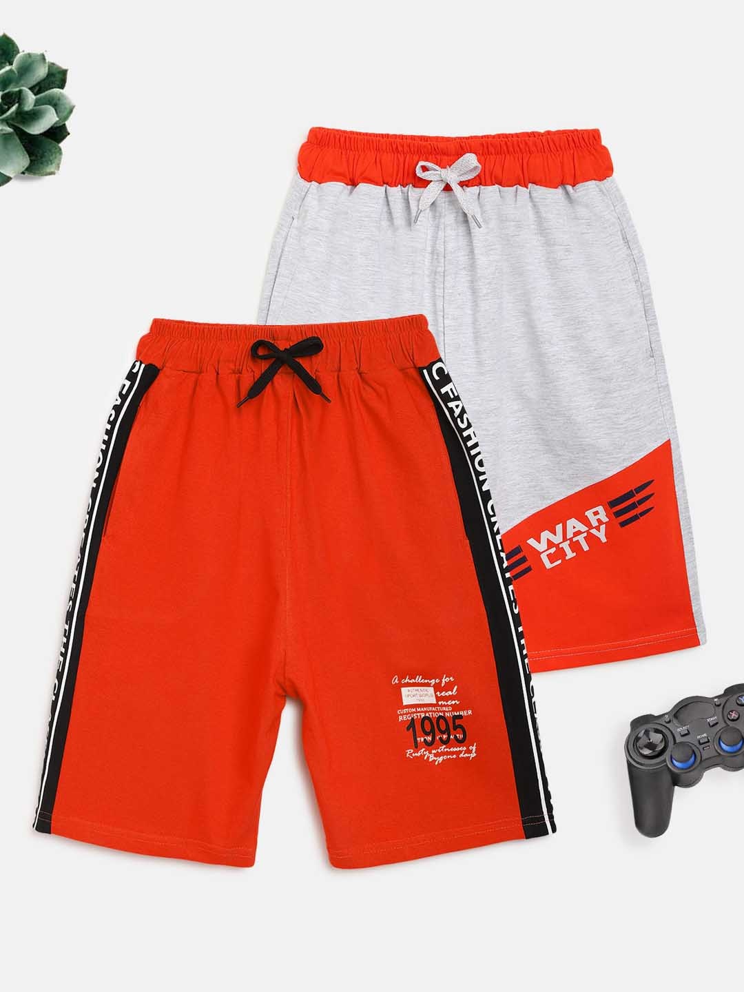 HOMEGROWN Boys Pack Of 2 Pure Cotton Shorts, Grey