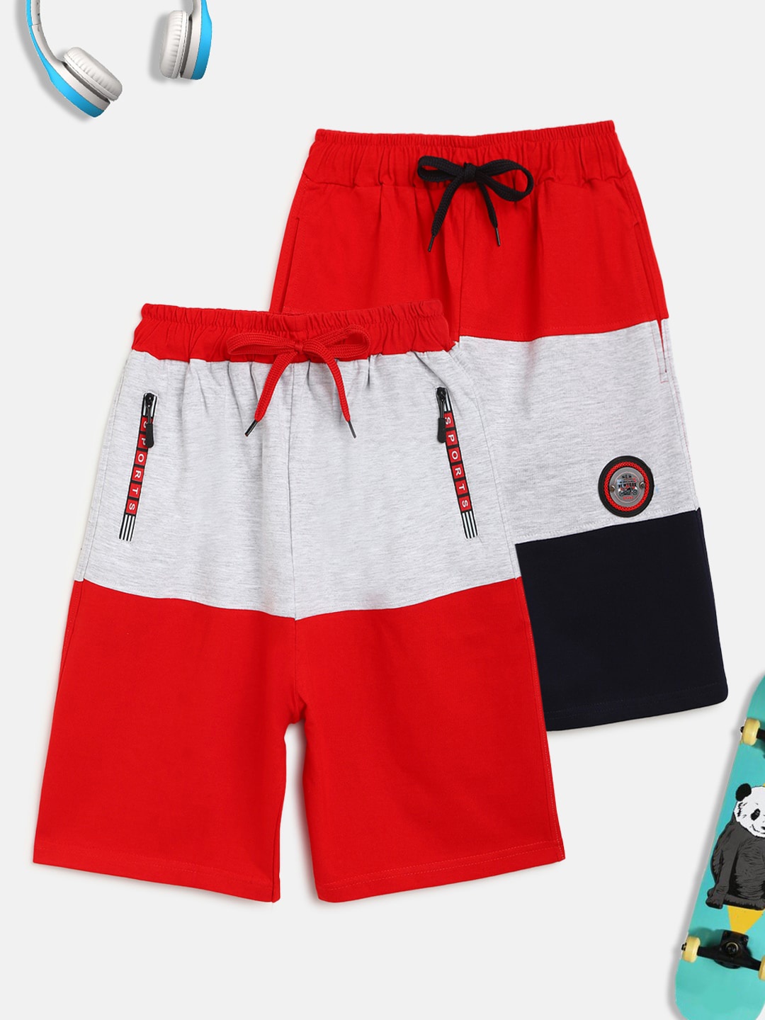 

HOMEGROWN Boys Pack Of 2 Pure Cotton Shorts, Red