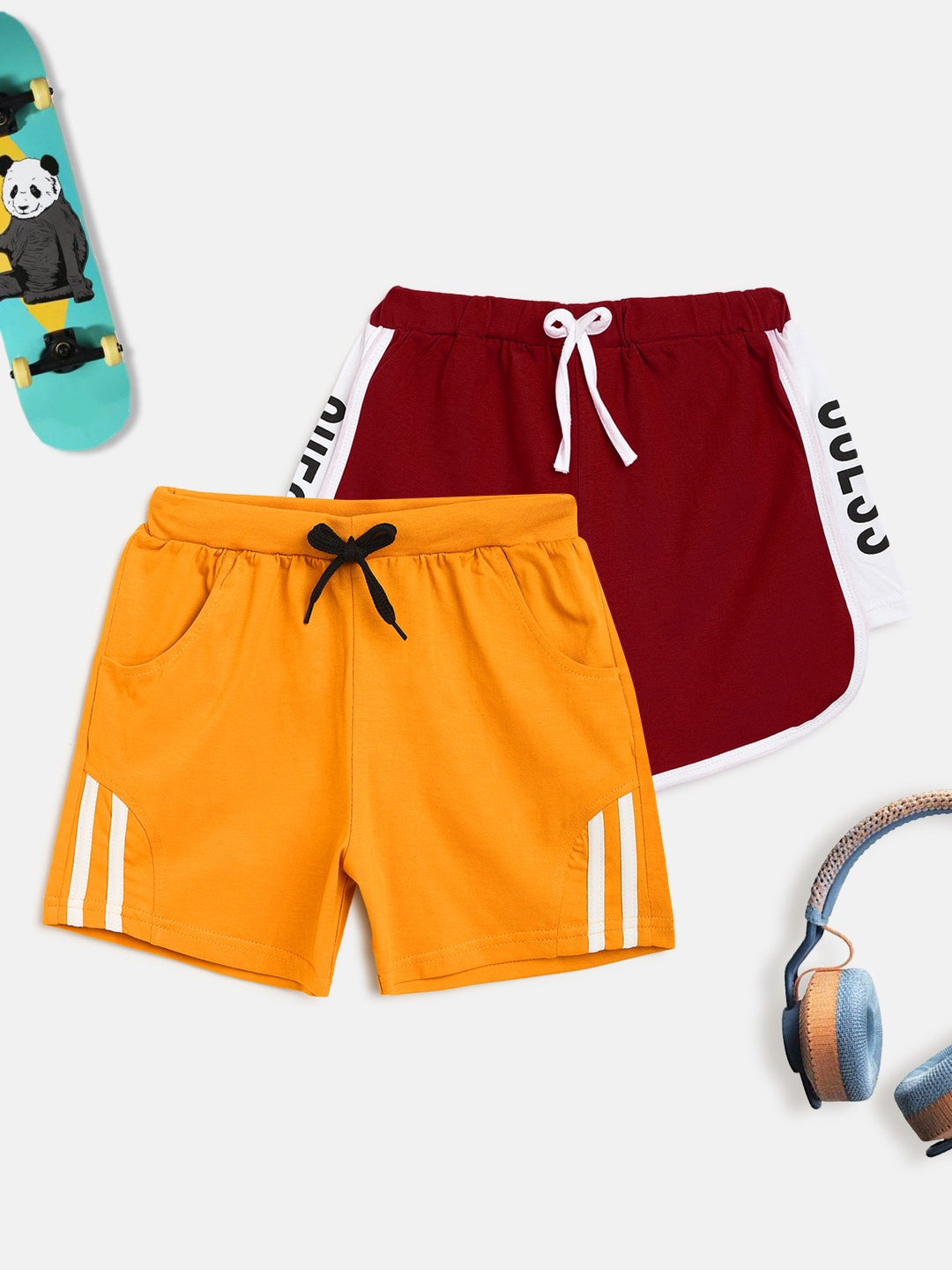 HOMEGROWN Girls Orange & Maroon Set Of 2 Shorts