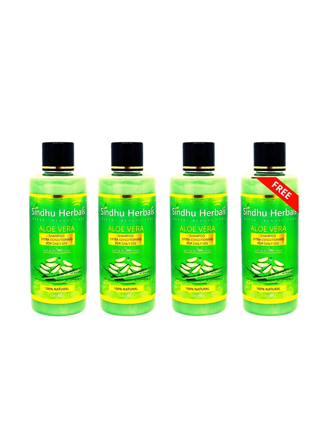 

Sindhu Herbals Set Of 4 Aloe Vera Shampoos - 200 ml Each, Green