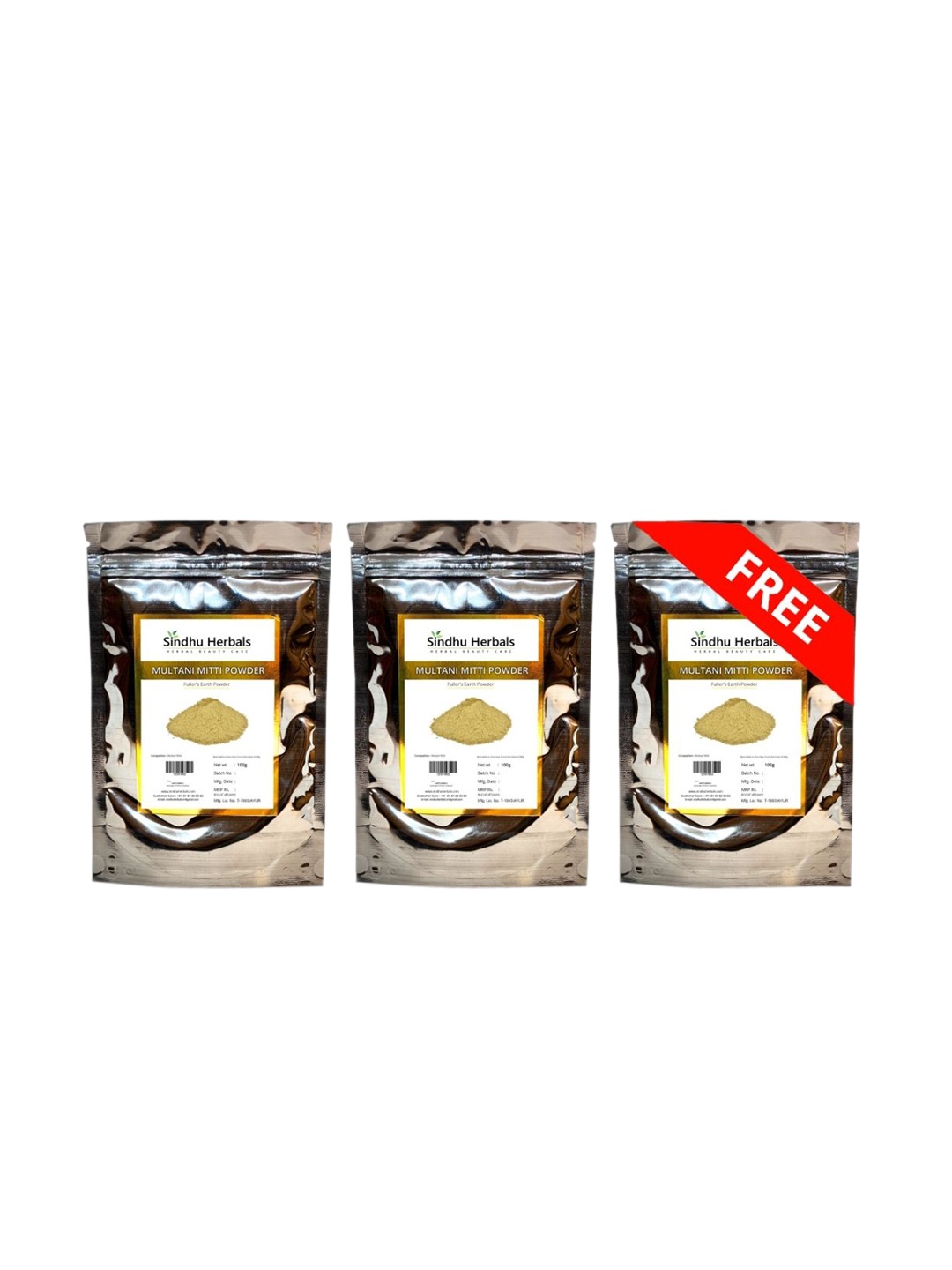 

Sindhu Herbals Buy 2 Multani Mitti Powders & Get 1 Free - 100g each, Silver