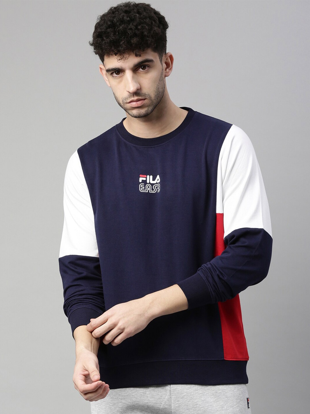 

FILA Men Navy Blue & White Colourblocked Sweatshirt