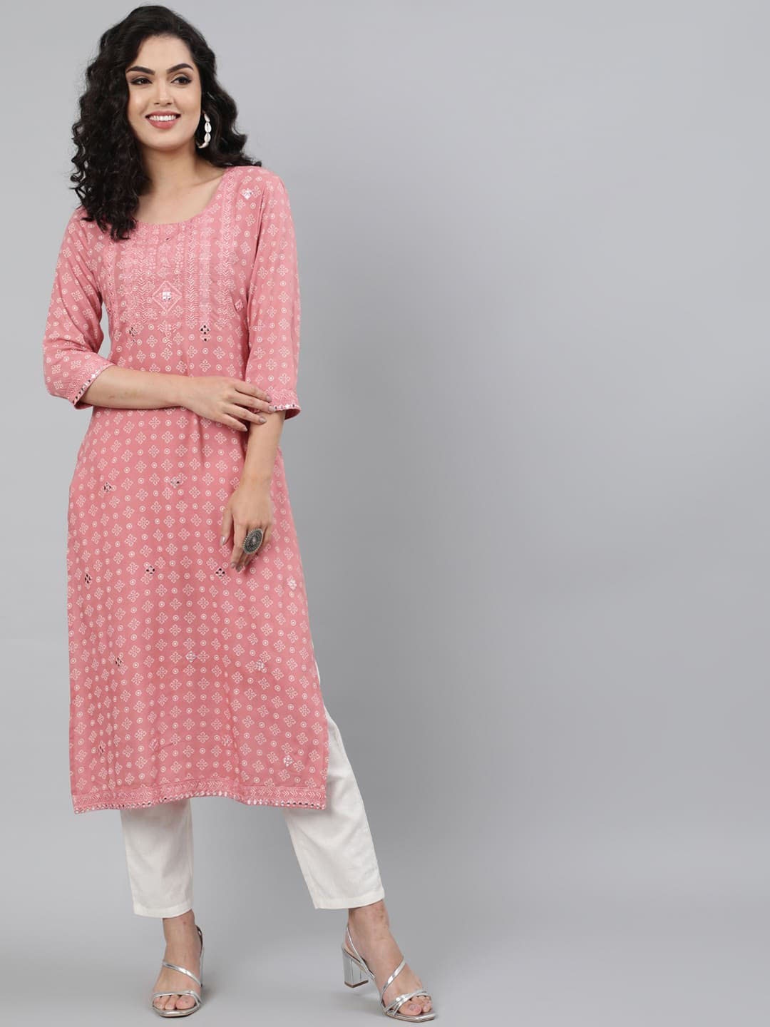 

GULMOHAR JAIPUR Pink Ethnic Motifs Embroidered Thread Work Pastels Kurta